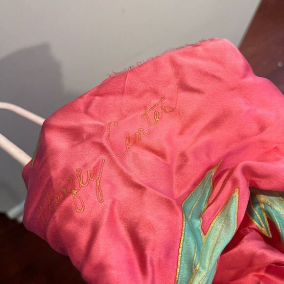 M.S. Compere Womens Pink Rectangle Scarf Small Silk Floral Day Butterfly Center - Picture 6 of 8